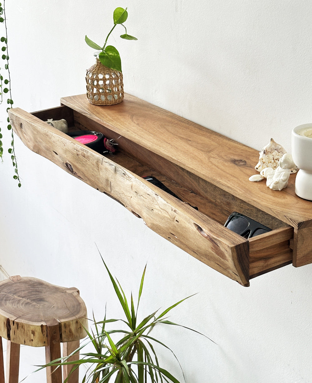 מדף עץ השיטה עם מגירה - 90 ס