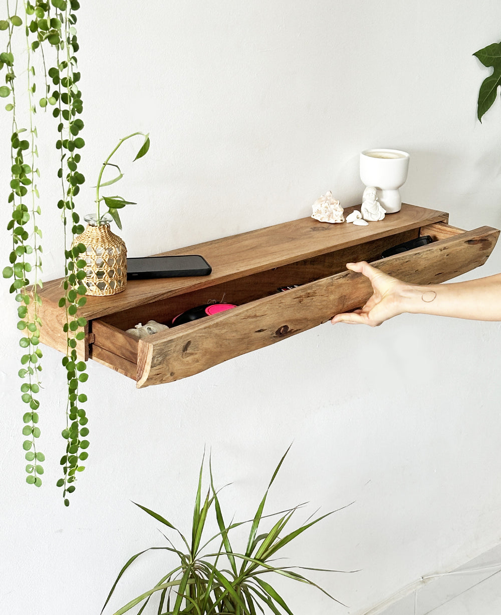 מדף עץ השיטה עם מגירה - 90 ס