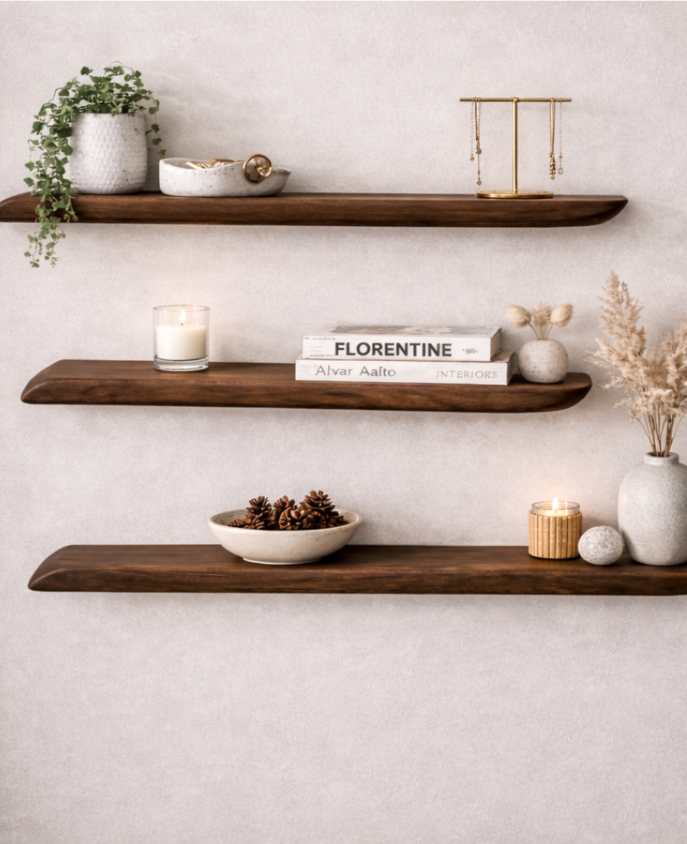 מדף עץ אמורפי אגוז